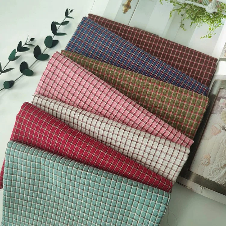 50*140cm DIY Japan Little Cloth group Yarn-dyed fabric,for sewing Handmade Patchwork Quilting , Checkered woven tablecloth