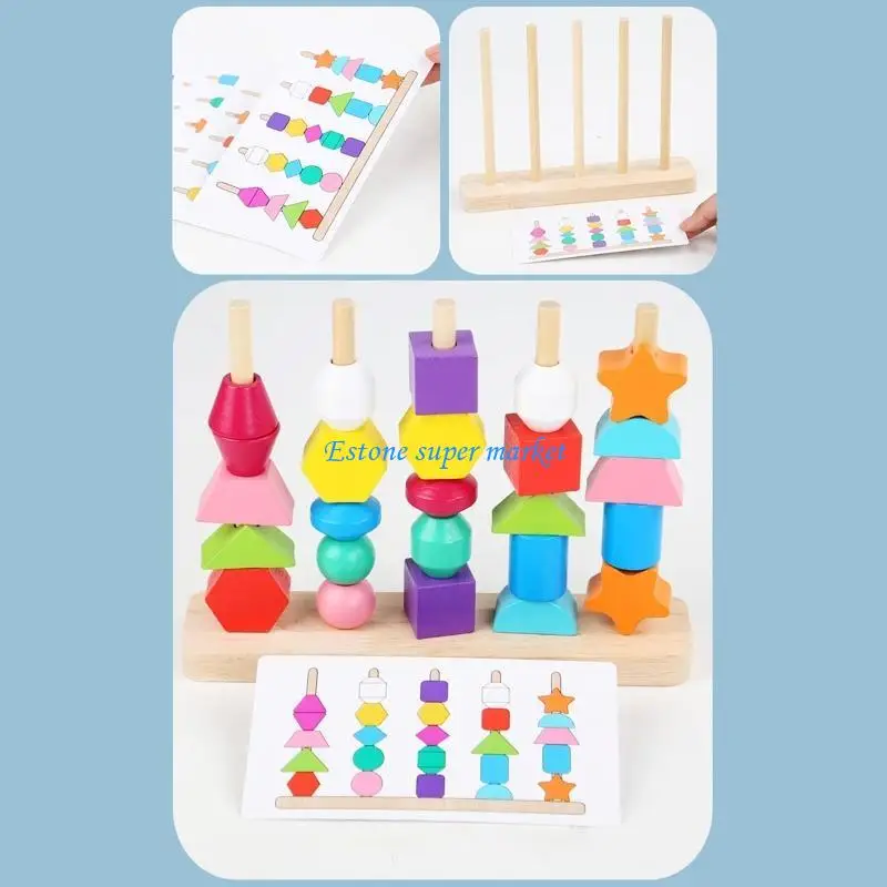 090B Hình học Stacking Puzzle Block Đồ chơi đính cườm cho bé Nhận thức về bộ đồ cầu vồng Đồ chơi hoạt động cho trẻ mẫu giáo