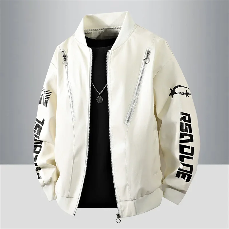 

Streetwear Men's Racing Leather Jacket Autumn Windbreaker PU Leather Jacket Men Motorcycle Biker Jackets F1 Motorbiker Coat Men