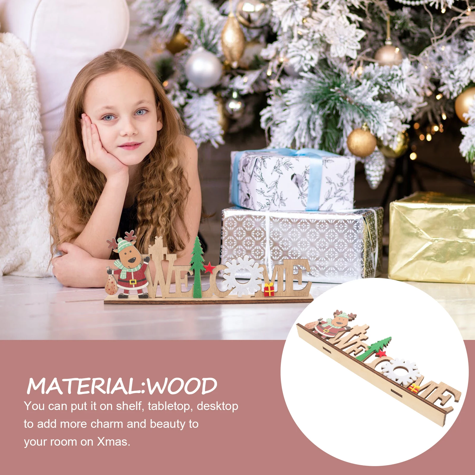 

Christmas Wooden Table Sign Reindeer Xmas Desktop Ornament Warm Party Decoration Home Decor Wood Craft Centerpiece