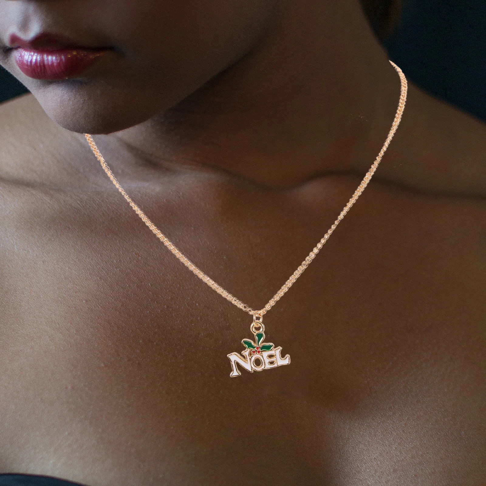 

10pcs Christmas Alloy Pendant Necklace Clavicle Chain For Women Holiday Jewelry Gift Dripping Oil Hanging Decoration