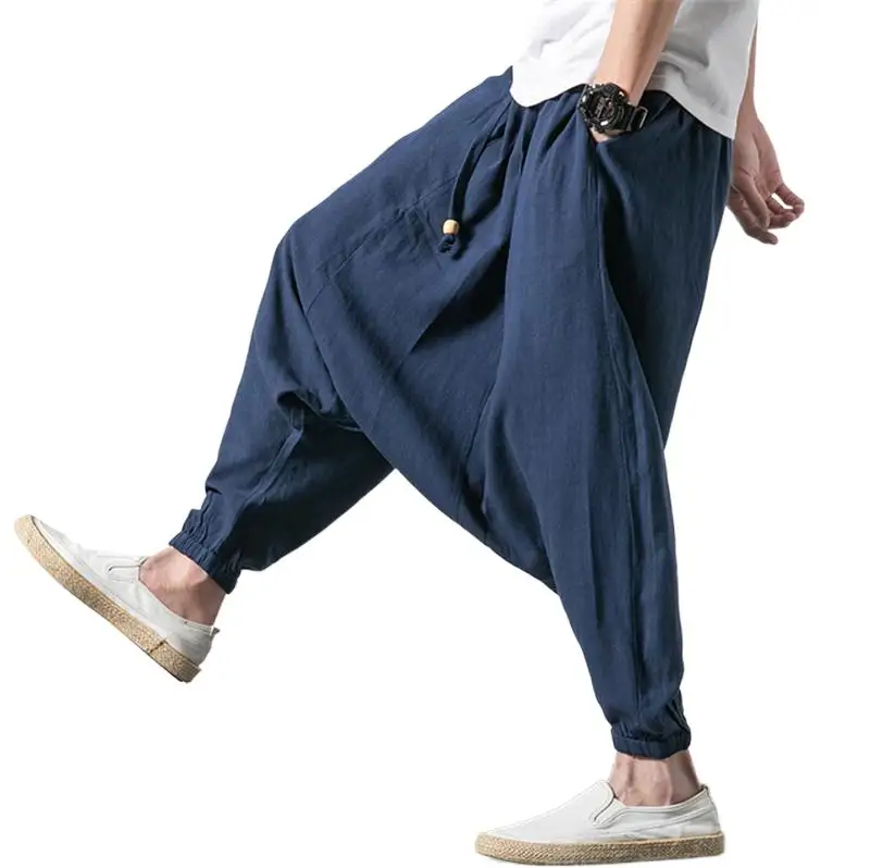 M-6XL 7XL Plus size men's cotton linen pants fashion 2025 Autumn long cross-pants Summer hip hop Dance pants black gary white