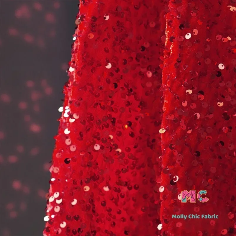 

Разноцветная бархатная ткань, блестящая золотая бархатная вышивка, блестки, эластичное осенне-зимнее шитье, женское платье, торжественное платье