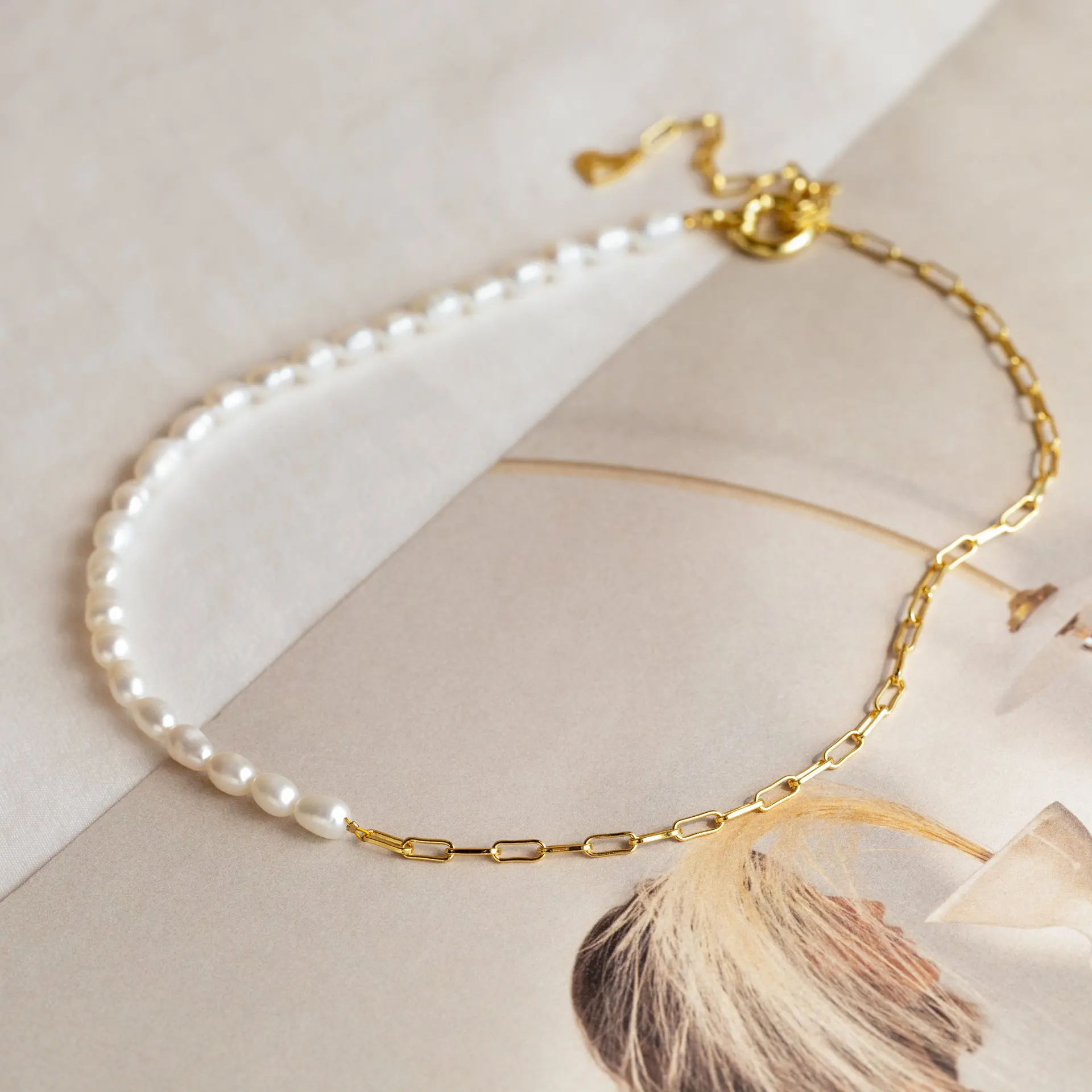 New 316L Stainless Steel Half Cable Chain and Pearl Necklace for Women Exquisite Niche Kpop Collarbone Punk Jewelry