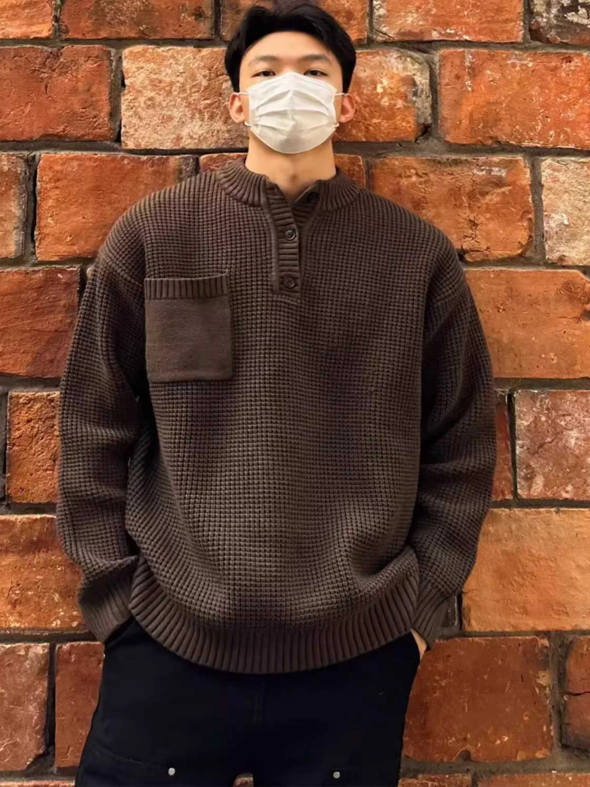 

Thi Long Sve круглый вязаный свитер Ne, мужской цветной винтажный американский повседневный шерстяной свитер с воротником Генри