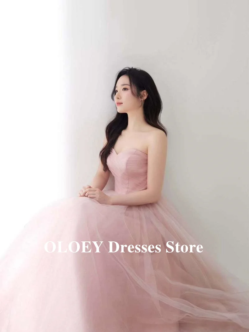 

OLOEY Elegant Blush Pink Soft Tulle Evening Dresses Korea Wedding Photo shoot Party Off Shoulder Prom Gowns Formal Customized