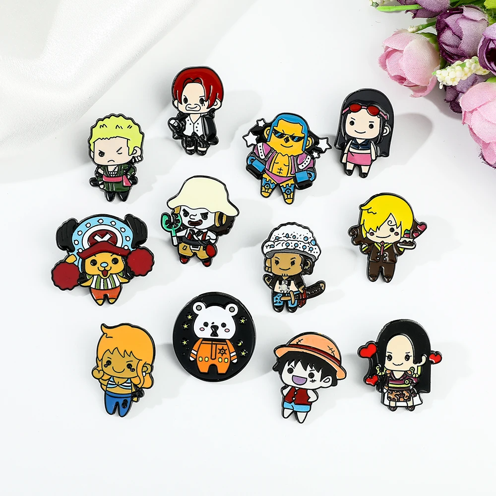 Broche de esmalte de figura de una pieza, joyería de mono D Luffy Roronoa Zoro, insignia de botón de dibujos animados para ropa, sombrero, bolsa, accesorios, regalos