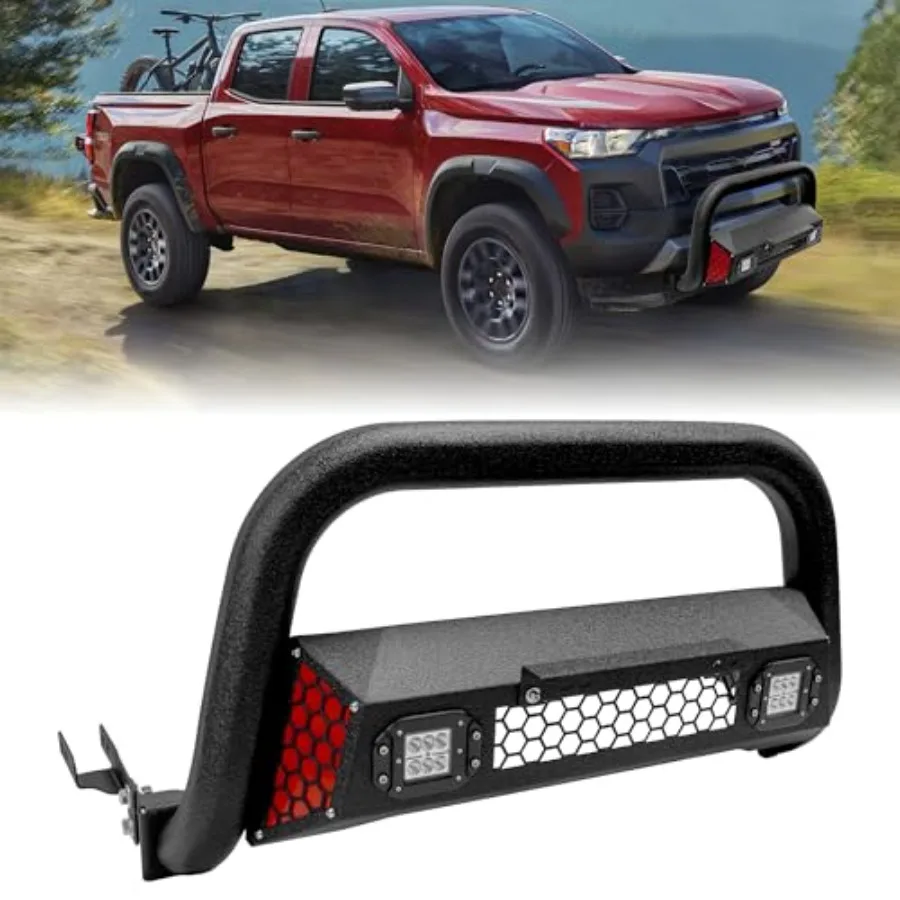 

Bull Bar Fit for Chevy Colorado 2015-2025 with LED Light and w/License Plate Bracket DIY Paintable Front Bumper Brush Push Bar