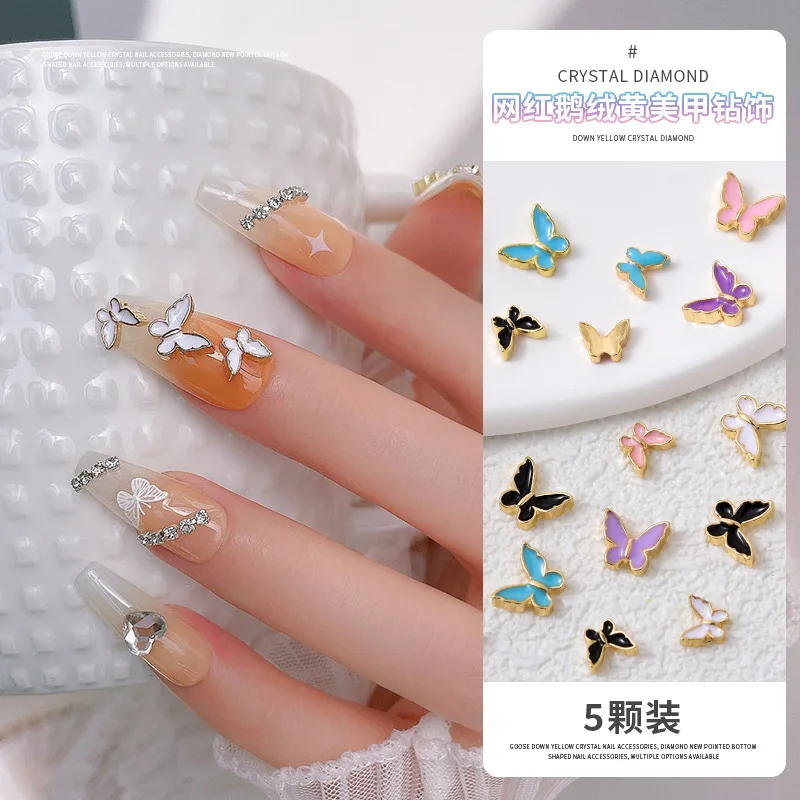 5Pcs 3D Colorful Alloy Butterfly Nail Charms Metal Texture Exquisite Small Insect Ornaments DIY Nail Manicure Decor Set