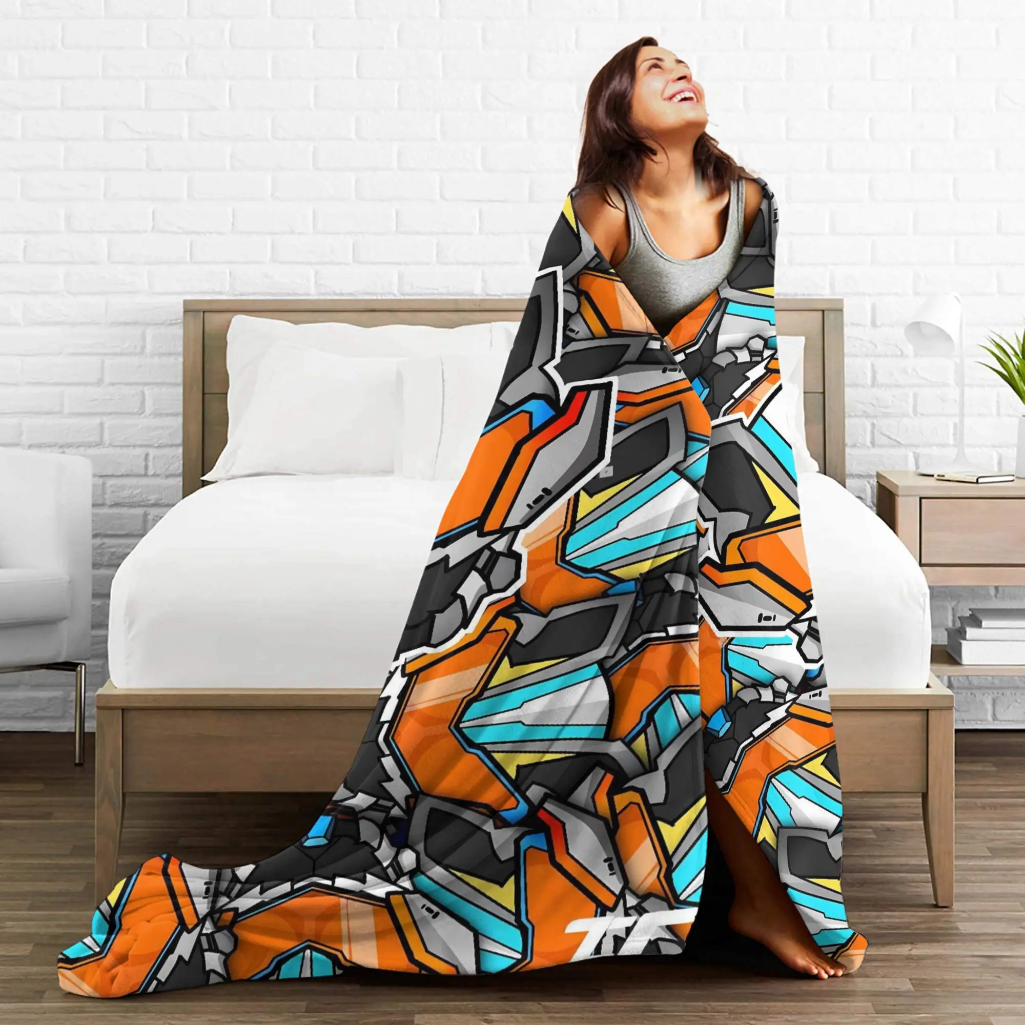 Orange Tech Texture Kamen Rider Blankets  Warm Soft Plush Bedding Throws For Couch Bed Travel Flannel Bedspread Bed Cover - view 4