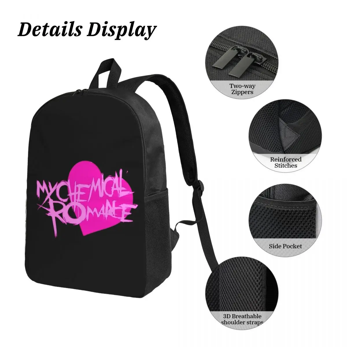 Rock MCR My Chemical Romance Zaino Ragazzi Ragazze BookBag Borsa da scuola Borse a tracolla per computer Borsa da pranzo isolata 3ps Astuccio