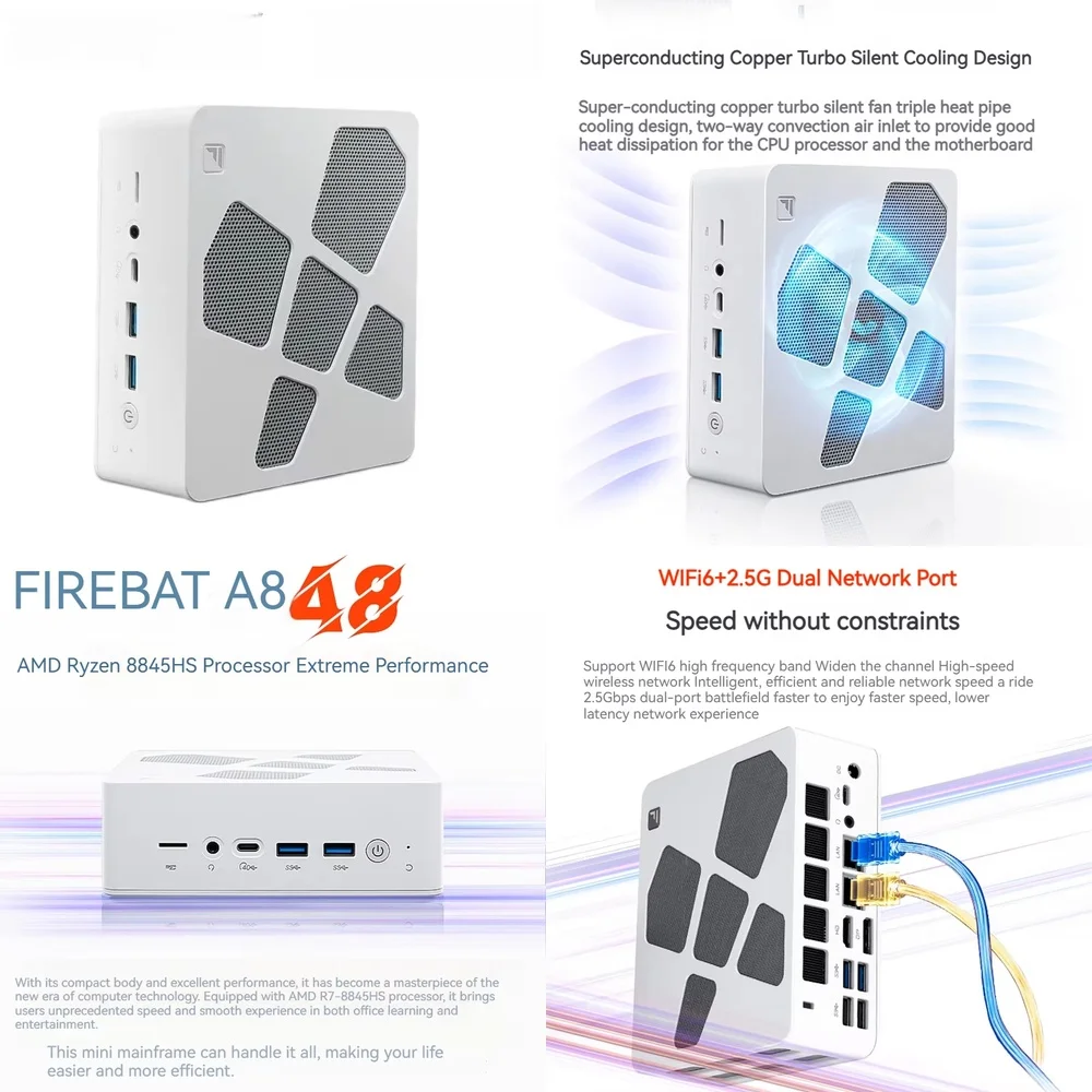 

FIREBET A8 Mini PC for Ryzen 7 8745HS 16GB RAM 1TB SSD Windows 11 Mini Desktop Computer for Gaming Office Home Use EU US