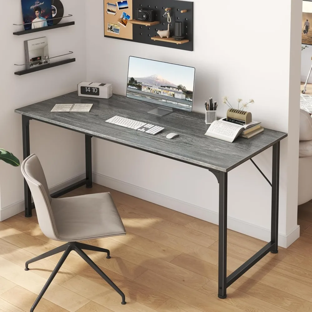 Large 55 Inch Home Office Desk for Gaming, Writing, and Studying with Ample Legroom and Sturdy Metal Frame - Ideal for Work from