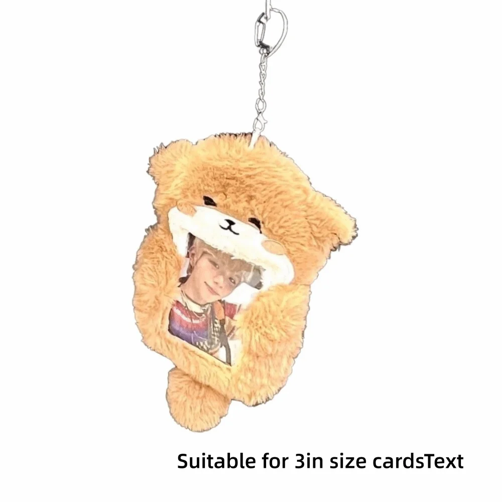 Cute Plush Photocard Case Cartoon Bag Keychain Fox Photocard Case Multifunctional Idol Photos Protective Cover School Office