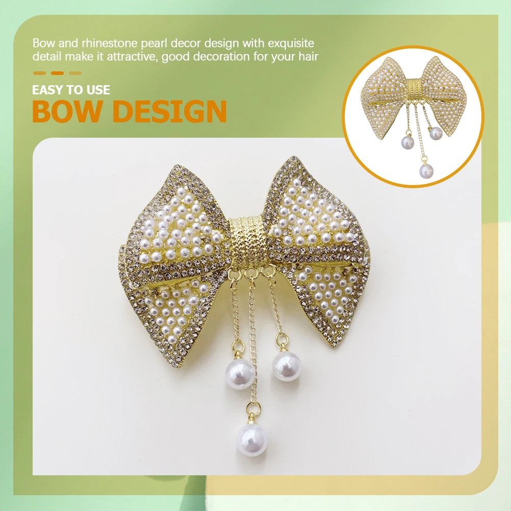 

1Pcs Elegant Pearl Bow Rhinestone Hair Clip Decorative Headdress for Female Stylish Hair Accessories