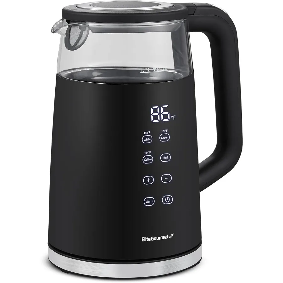 

1.7L Dual Wall Cool Touch Electric Tea Kettle with Borosilicate Glass 304 Stainless Steel Interior Programmed Digital Touchscre