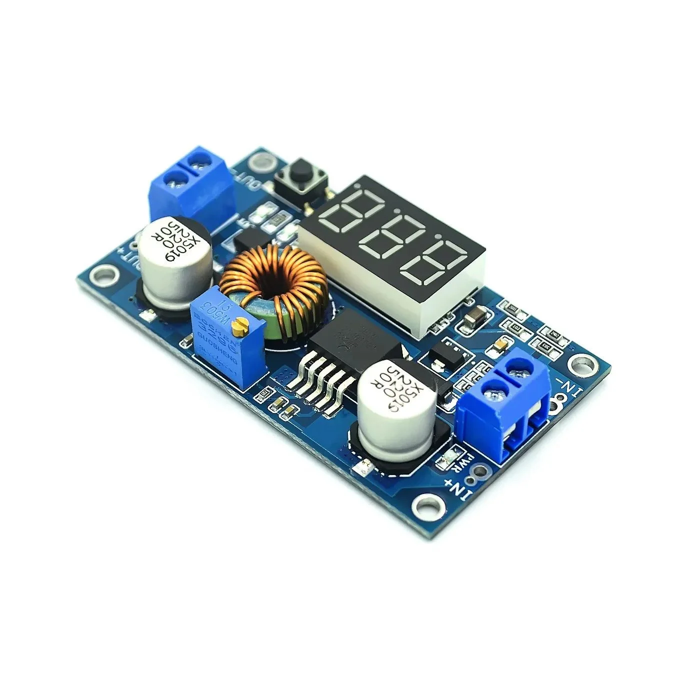 A high-power 75W DC-DC adjustable voltage reduction and stabilization power supply module with digital voltmeter display