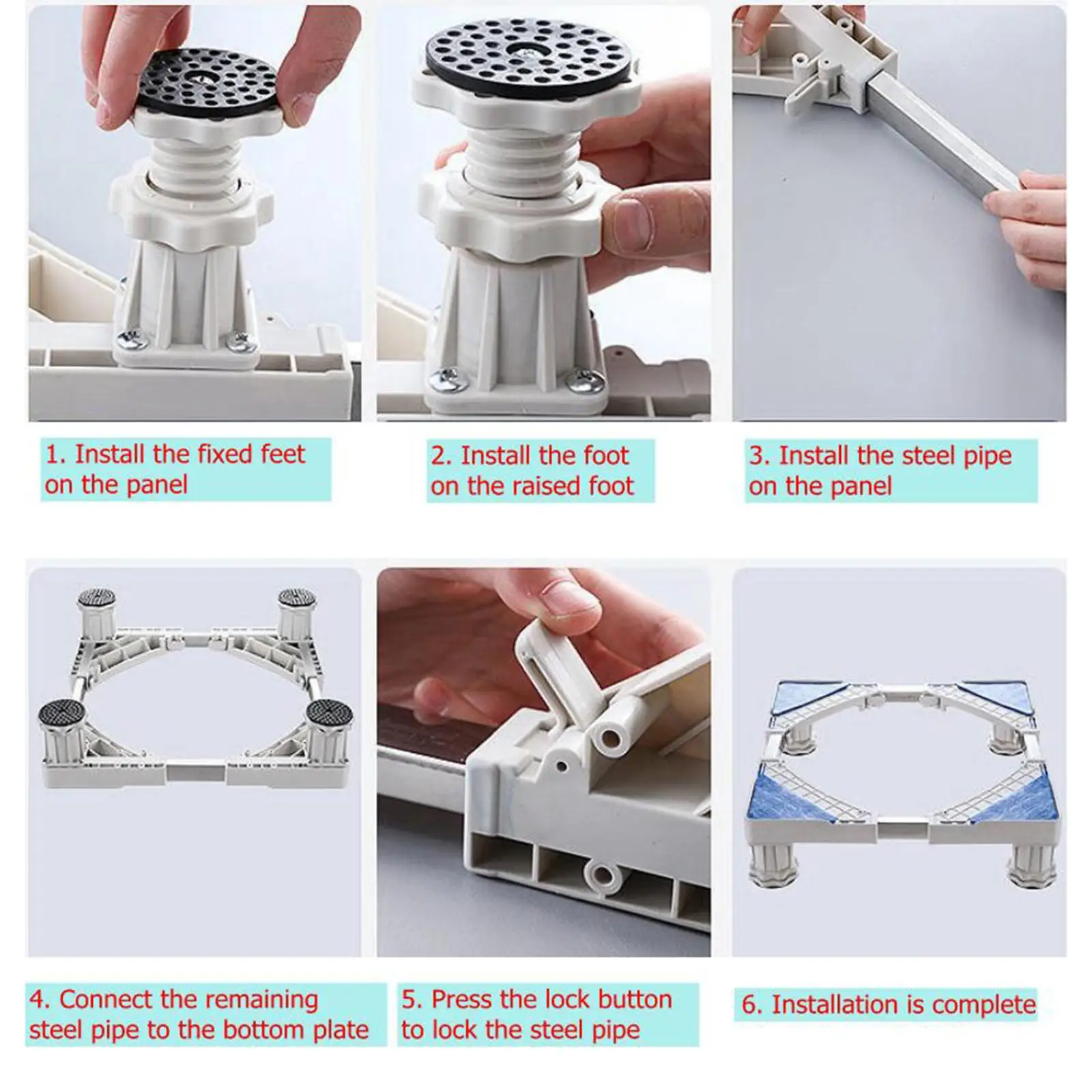 Mobile Washing Machine Stand with Adjustable Legs Stainless Tube Nylon Plastic Base for Washer Dryer Fridge Cabinet Moving Dolly