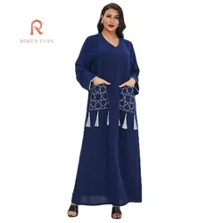 ROKEN EVAN-vestido holgado y cómodo para mujer, ropa musulmana con estampado de Color sólido, abaya de Dubái, 2024