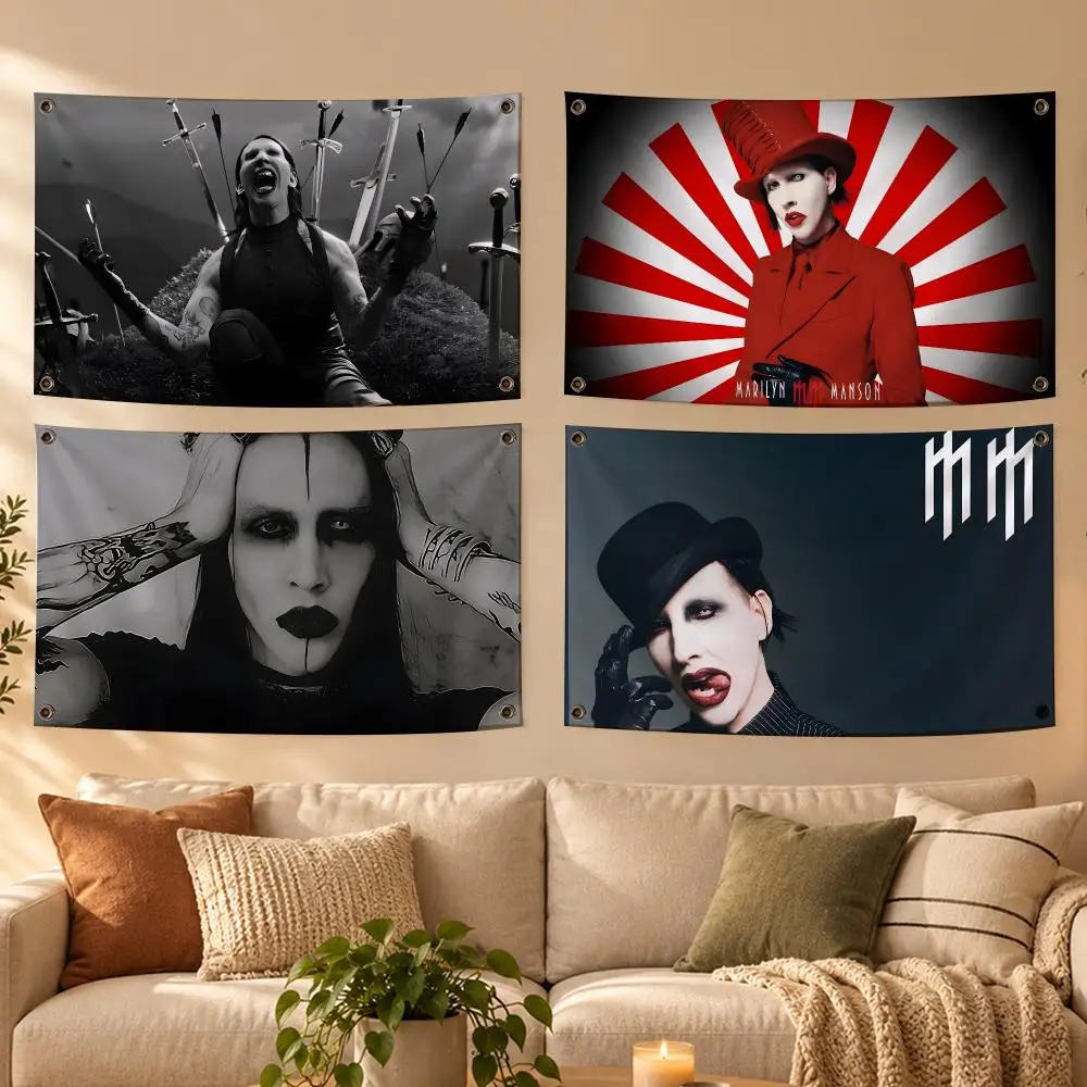 Singer M-Marilyn Manson Flags Soft Skin-friendly Durable Tapestry Outdoor Party Home Living Room Bedroom Decoration