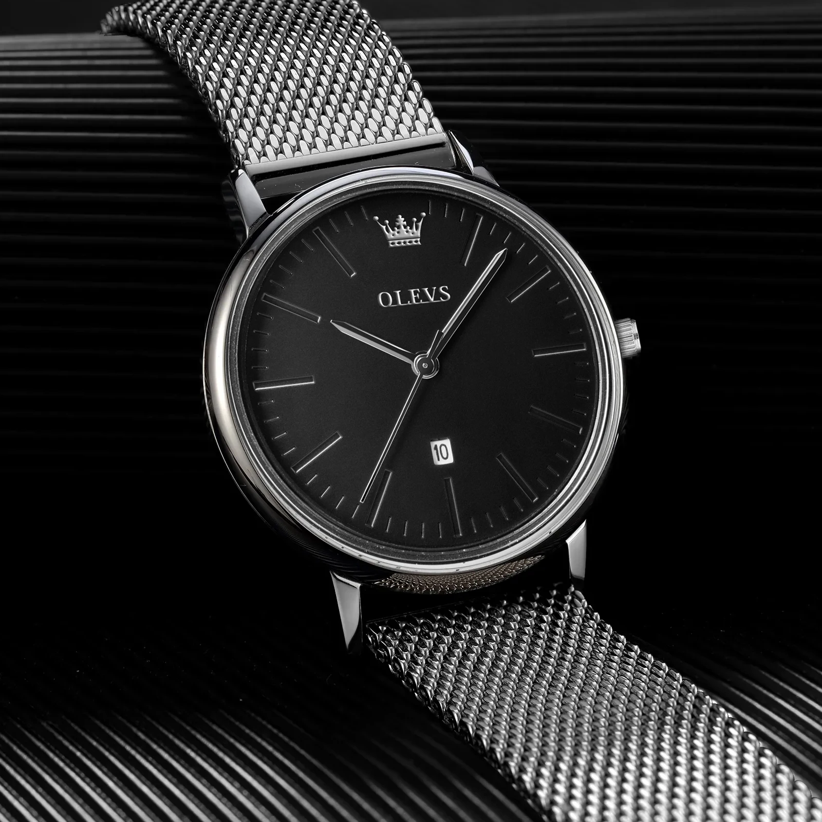 OLEVS Men\'s Fashion Watches Simple Men Business Ultra Thin Stainless Steel Mesh Belt Quartz Watch Waterproof Reloj Hombre