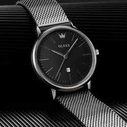 OLEVS Men's Fashion Watches Simple Men Business Ultra Thin Stainless Steel Mesh Belt Quartz Watch Waterproof Reloj Hombre