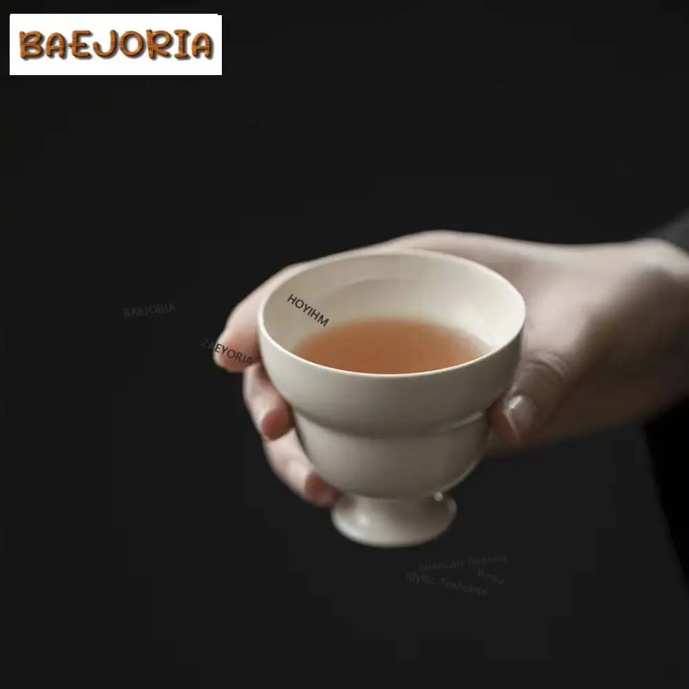 Retro Grass Wood Ash High Legged Tea Cup Household Ceramic Single Master Cup Gourd Tea Bowl Chazhan Mug Kung Fu Tea Set