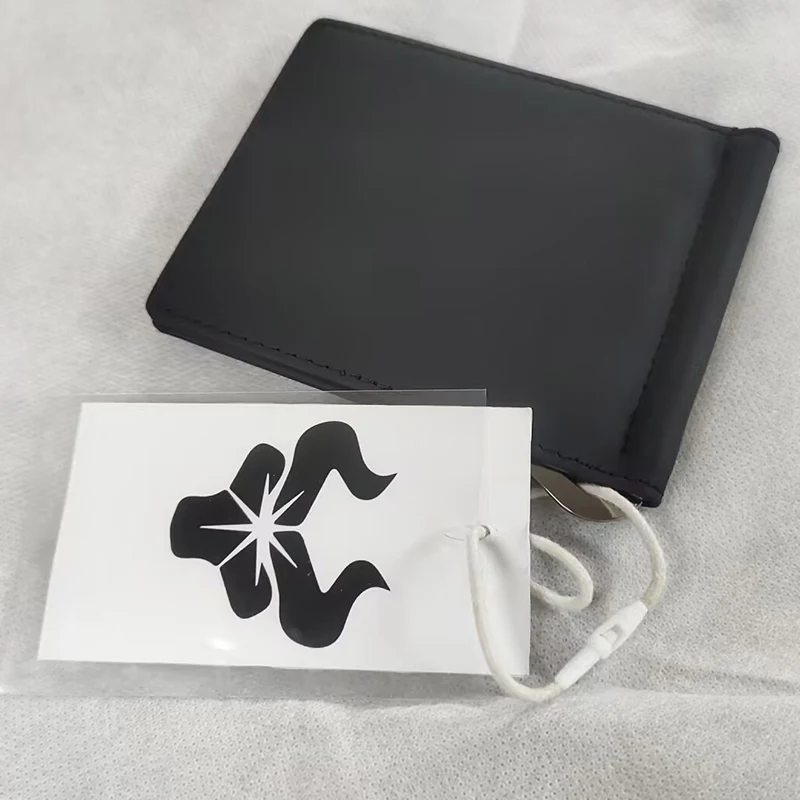 Dompet Ramping Pria Kulit Asli 100% dengan Klip Uang Tempat Kartu Kredit Lipat Dua Pemblokir RFID
