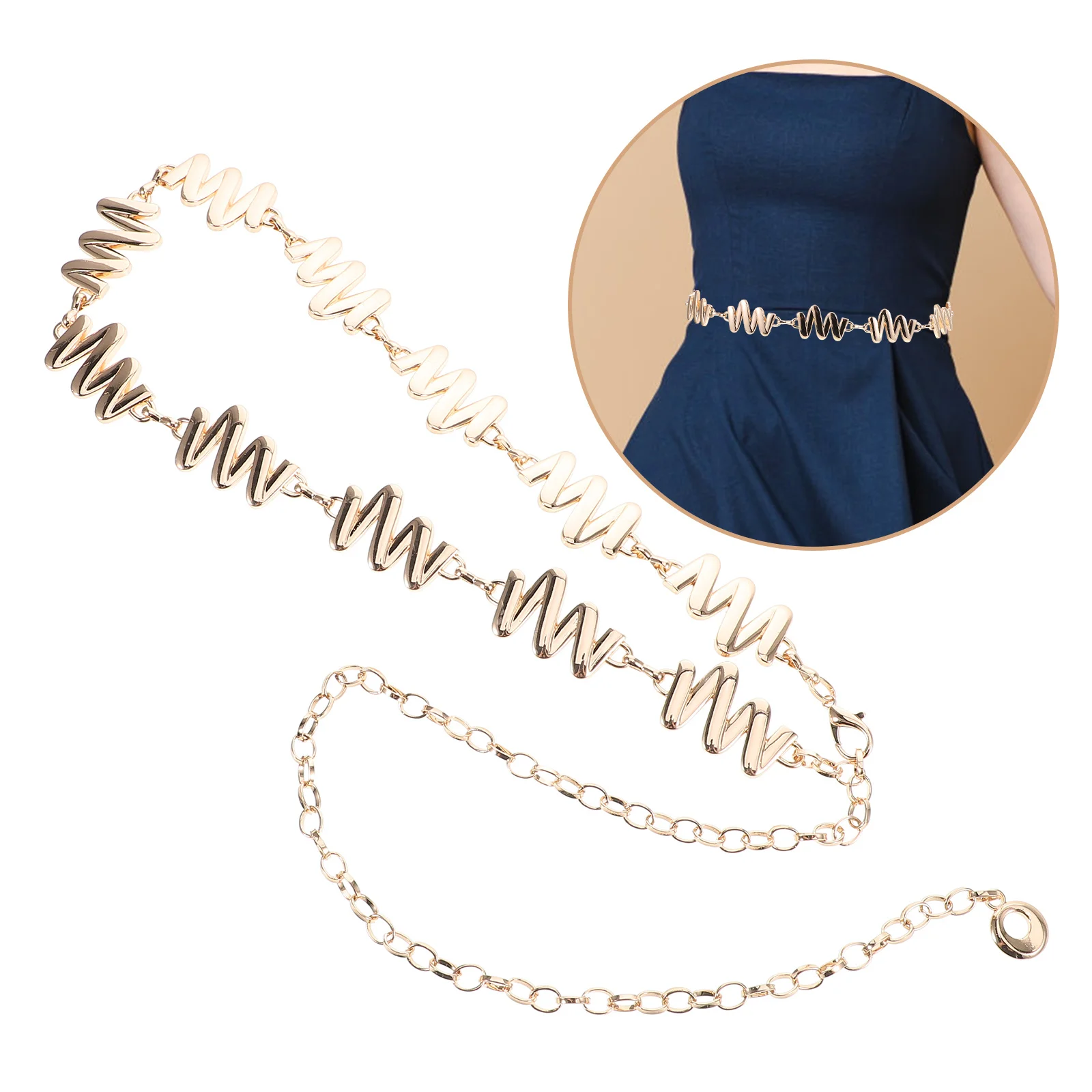 

Metal Chain Waist Belt for Women Dresses Decorative Waist Chain Unique Wave Shapes Eye Catching Brilliance Belly Chains