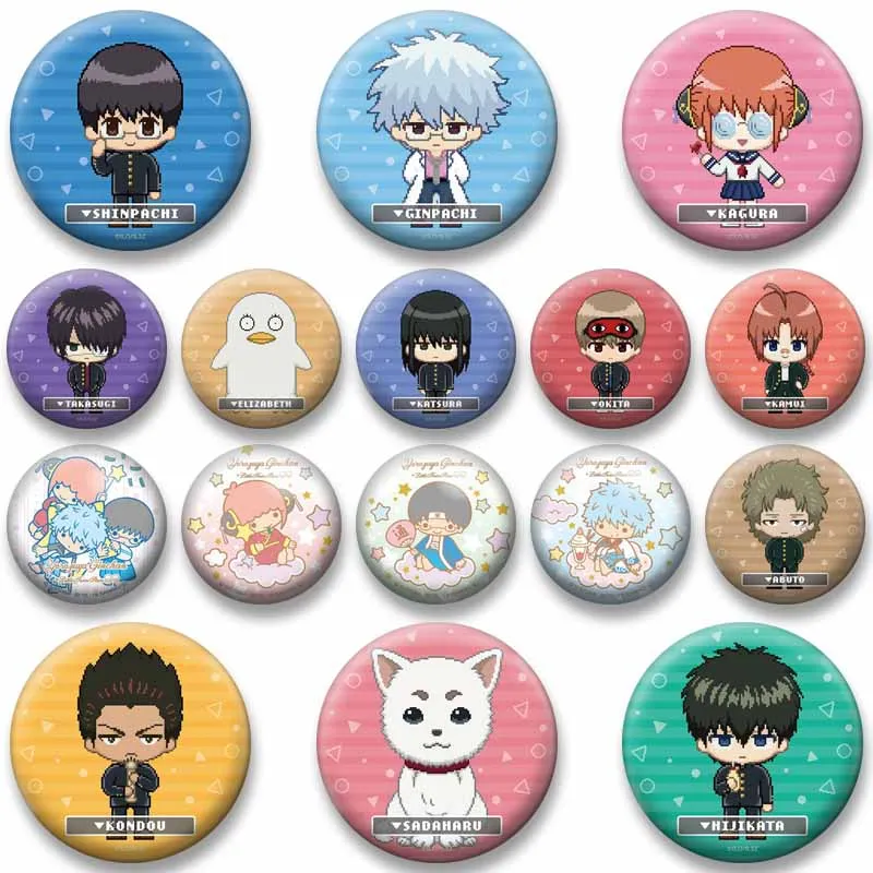Anime G-Gintama Can Badge Cartoon Figure Gintoki Kagura Shinsuke Sougo Okita Brooch Round Snap-in Pins Backpack Accessories Gift