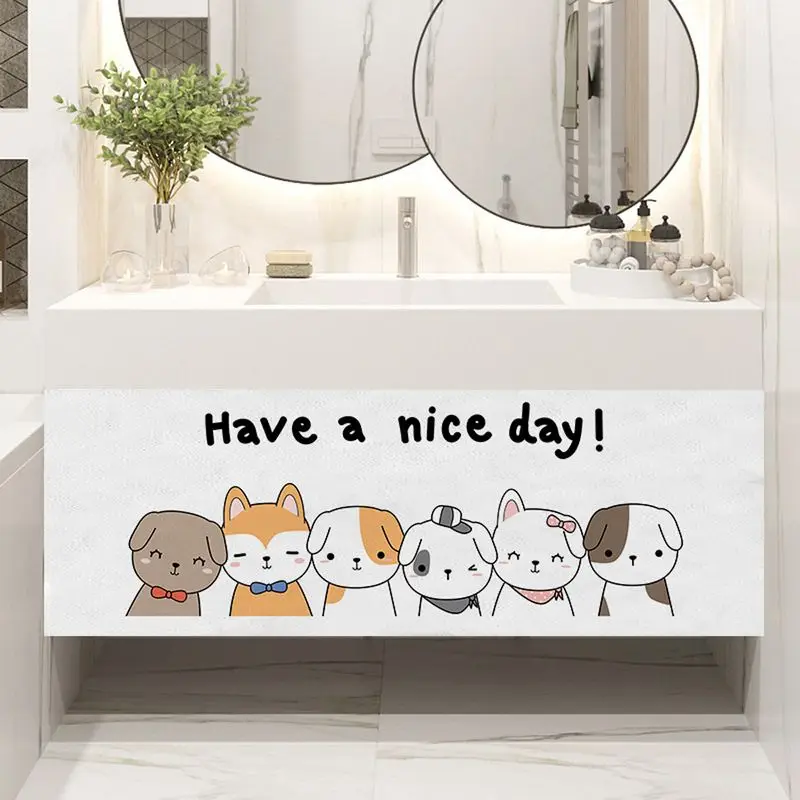 VIKAMA Cartoon Cat Dog Sink Cover Curtain, Waterproof Cabinet Cover Curtain, Bathroom Sink Cover Curtain, Home Decoration