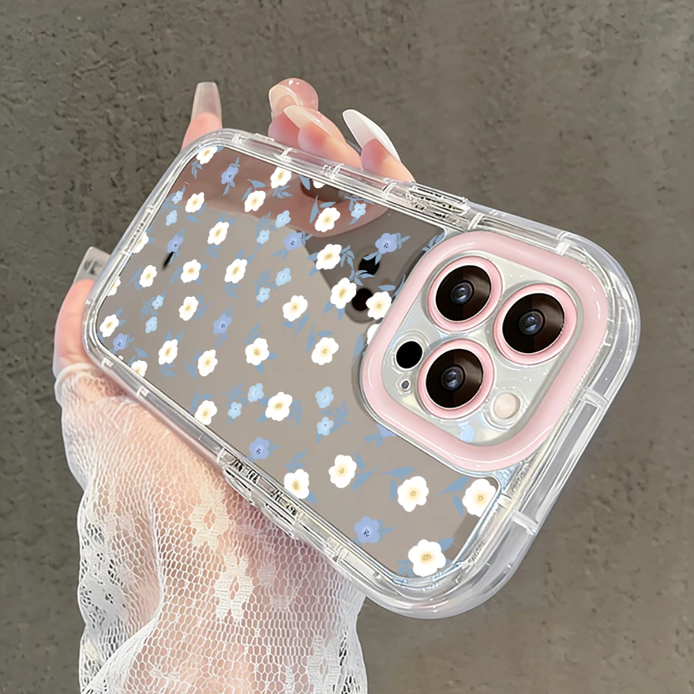 Niedliche Wildblumen- und Unkraut-Motiv Air Cushion Spiegel Handyhülle für iPhone 17 15 14 16 Pro Max 13 12 11 Pro XR XS 7 8 Plus 17Air Girl Cover – Detail 12