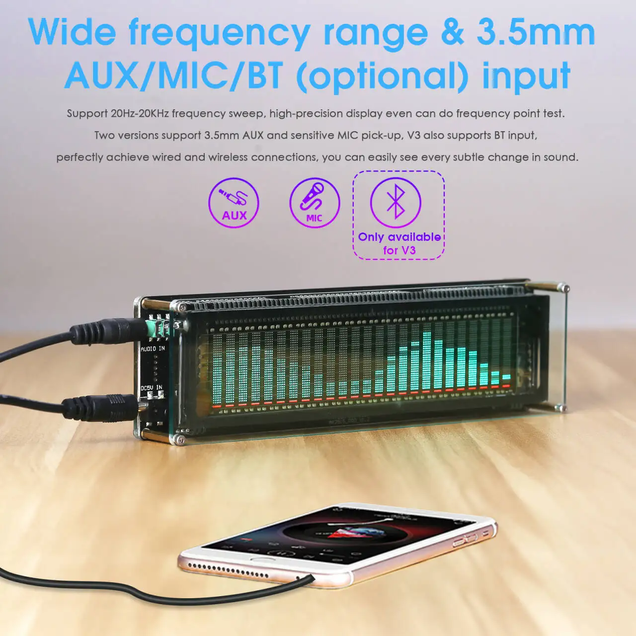 Nobsound AK2515 Bluetooth 5.0 마이크 픽업 오디오 스펙트럼 분석기 VFD 사운드 레벨 미터 VU 미터 화면 디스플레이