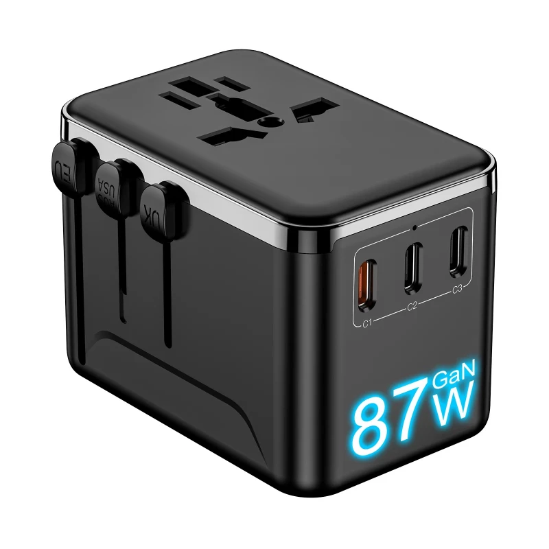 

87W Super Fast Charging Power Travel Adapter Multi-plug Universal Travel Adapter with USB and Type-C