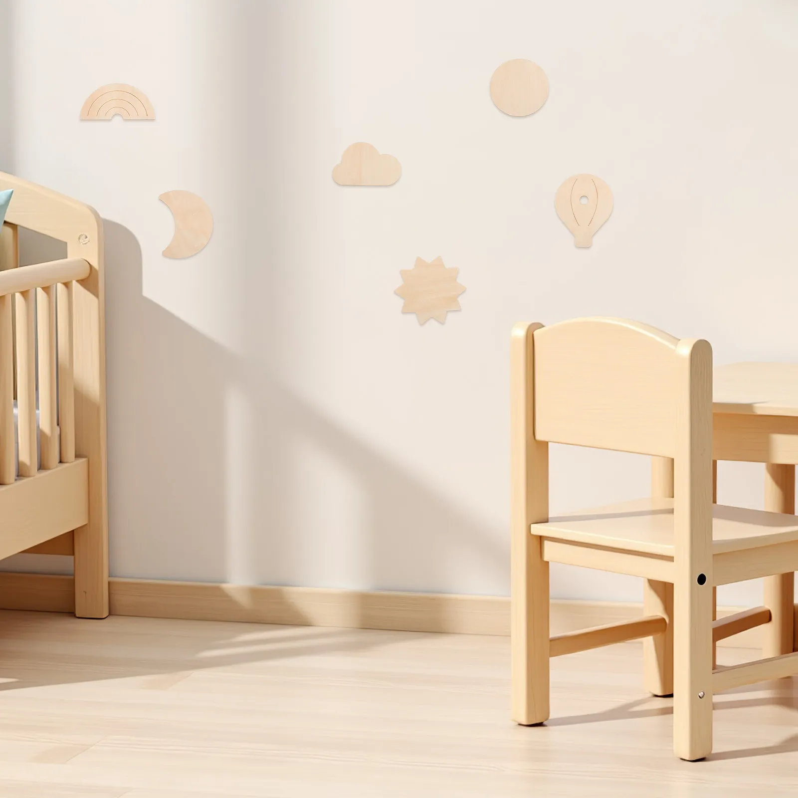6Pcs Wood Wall Stickers Hot Air Balloon Nursery Decor Sky Theme Wooden Cutouts Unfinished DIY Baby Shower Birthday Party