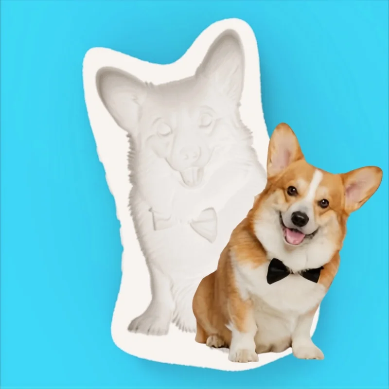 Corgi Dog-Shaped Mold with Bow Tie and Tongue Sticking Out, Silicone Mold for Making Desserts and Chocolates