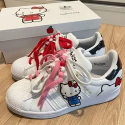 Sanrios-Chaussures de planche décontractées en dentelle blanche, Hello Kitty, Anime, Sports, Couple, Mignon, Dessin animé Kawaii, Cadeau d'anniversaire, Nouveau