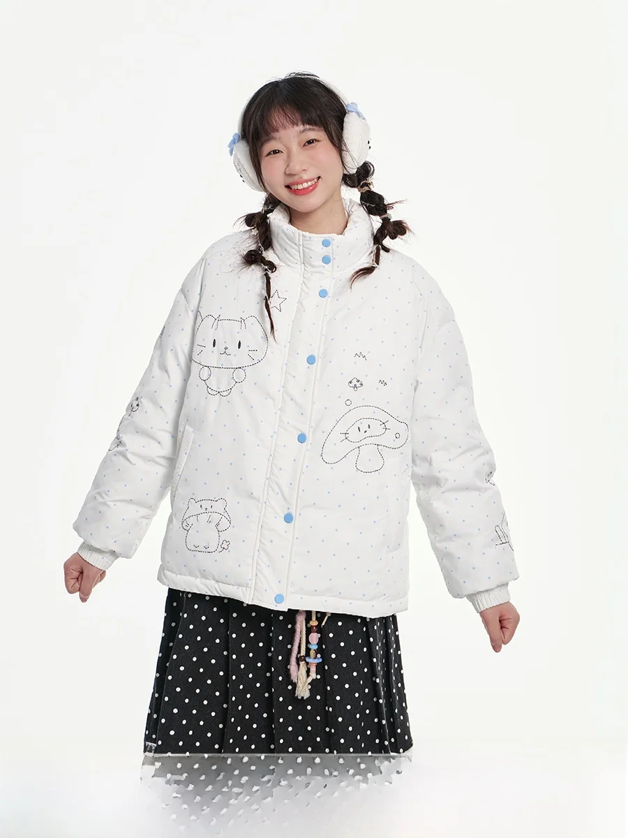 

Stitching Pattern Button Color Contrast Collar Cotton Jaet Simple Sle Loose Fit Women's Faion Autumn Coat