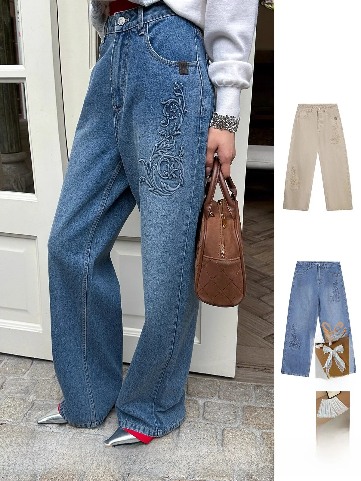 

Brand 5UHOOWU Casual Cotton Jeans Ele Sle Straight Leg l Waist for Ladies in Their 30s All Seasons Use