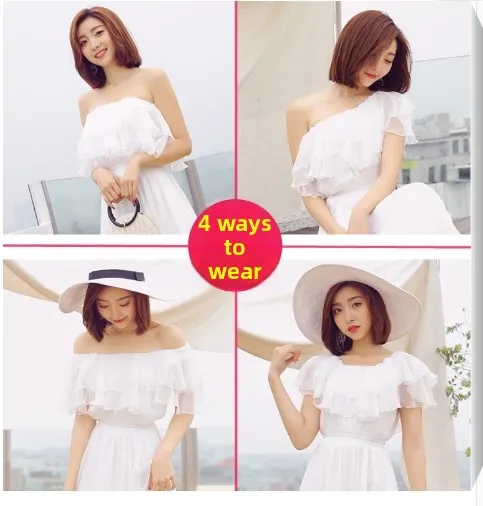 Verão branco chiffon longo dr feminino sle duas camadas princ vestido emagrecimento cintura alta plissado saia linha a