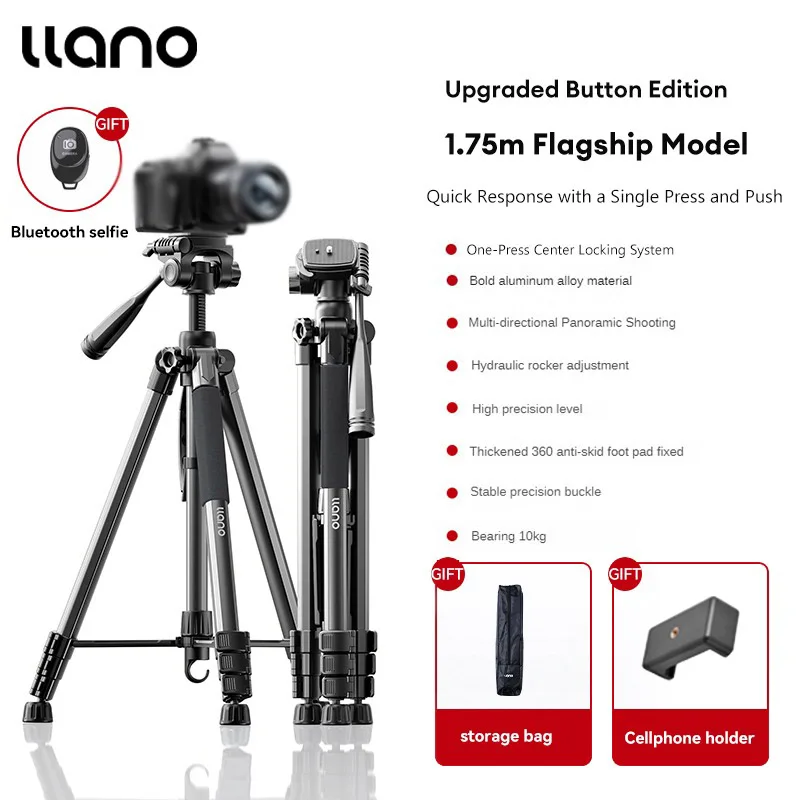 Llano Professionele Fotografie Camera Statief Reistelefoon Statief met Fluid Head (Max. Belasting: 15KG) Hoogte van 53cm tot 165cm