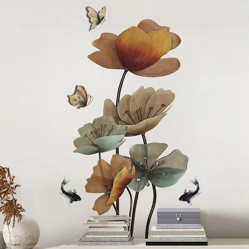 Chinese stijl lotus karper muursticker woonkamer achtergrond decoratie behang voor entree home decor zelfklevende stickers