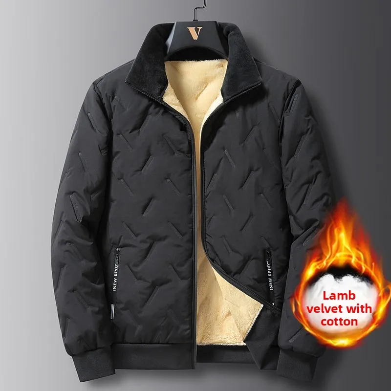 

Warm Parker Jacket Men Warm Lambswool Thicken Jackets Waterproof Stand Collar Coat Loose Cold-proof Velvet Outwear Black Jacket
