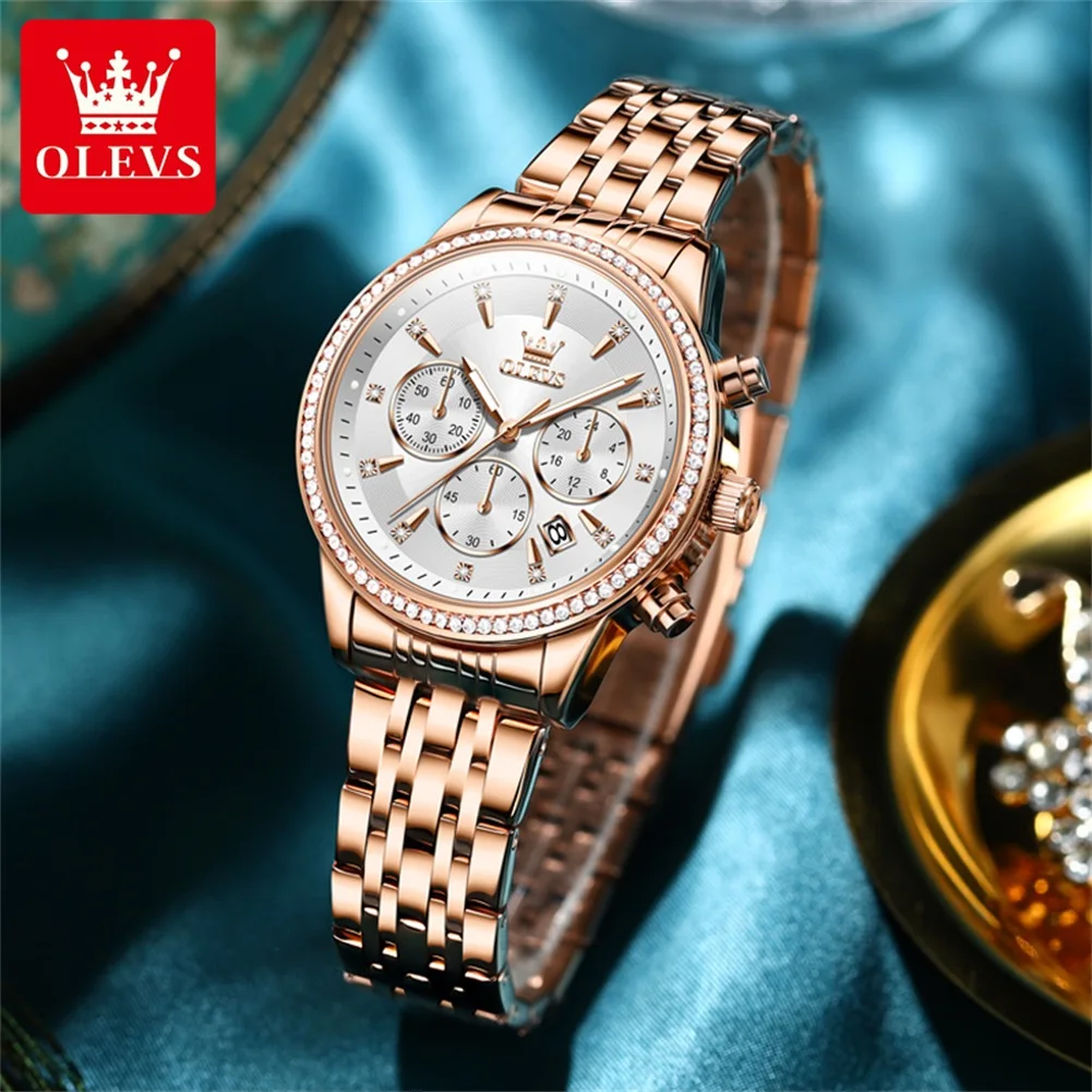 OLEVS 5582 Women\'s Watches Fashion Original Wristwatch Waterproof Luminous  Multifunctional Chronograph Quartz Ladies Watches