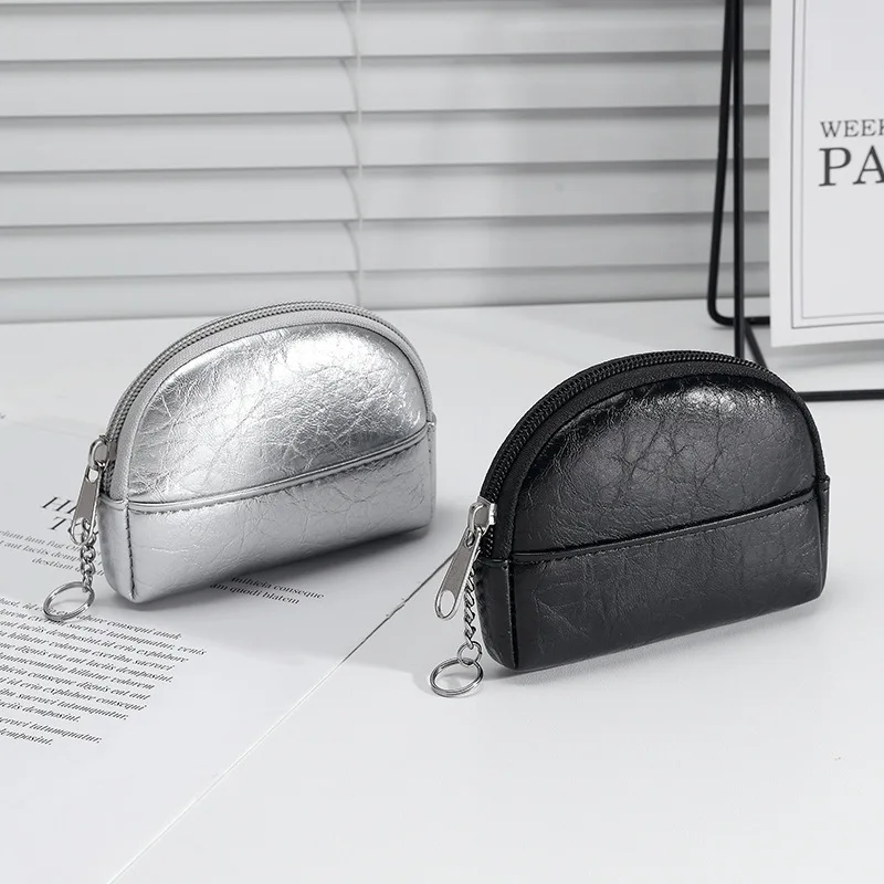 New Silver Black Women Coin Purse Small Bag Wallet Change Purses Zipper Money Bags Kids Mini Wallets Leather Key Holder