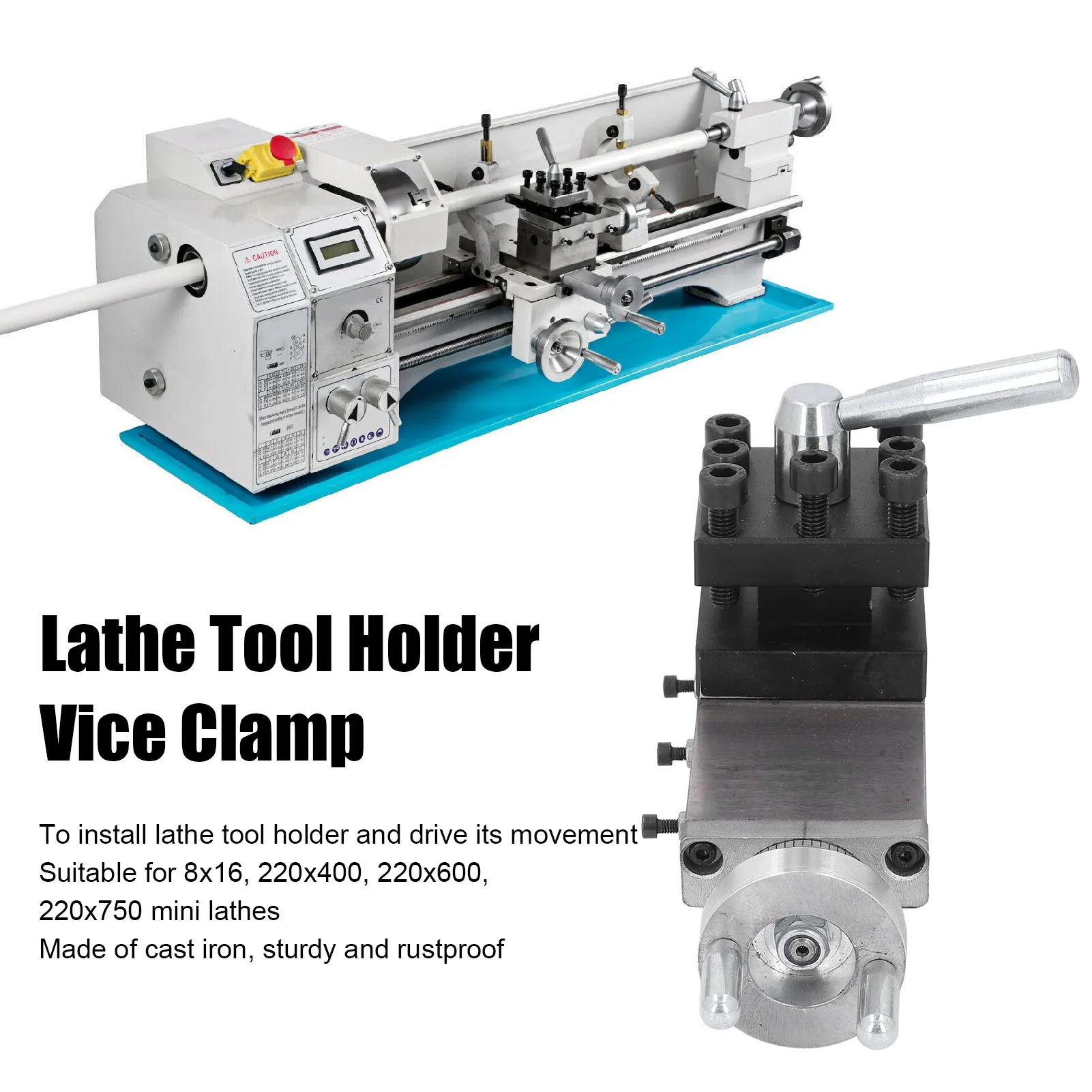

Mini Lathe Tool Holder Slider Wide Compatibility M5 Bottom Screw Lathe Tool Holder Vice Clamp for 8x16 220x400 220x600 220x750