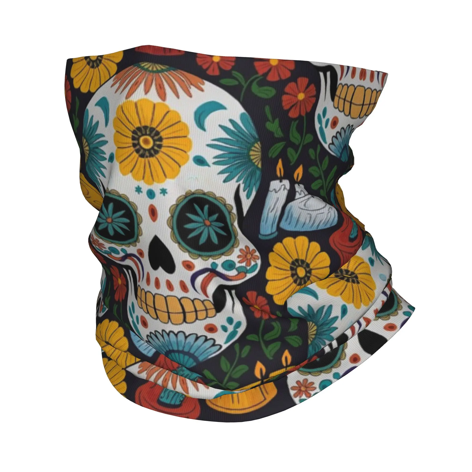 Pañuelo Multiusos con Diseño de Calavera Mexicana para el Día de los Muertos, Bufanda Enrollable, Máscara Facial para Senderismo y Pesca, para Hombres y Mujeres