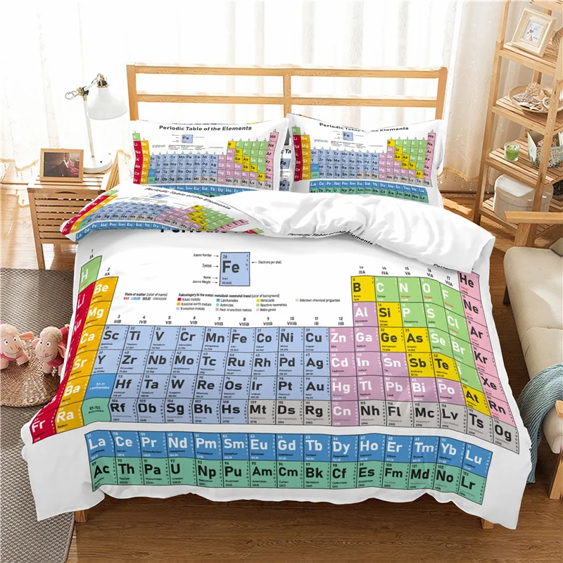 Periodic Table Of Elements Duvet Cover Science Bedding Set Microfiber Chemistry Lovers Learning Image For Kids Teens Adult Decor