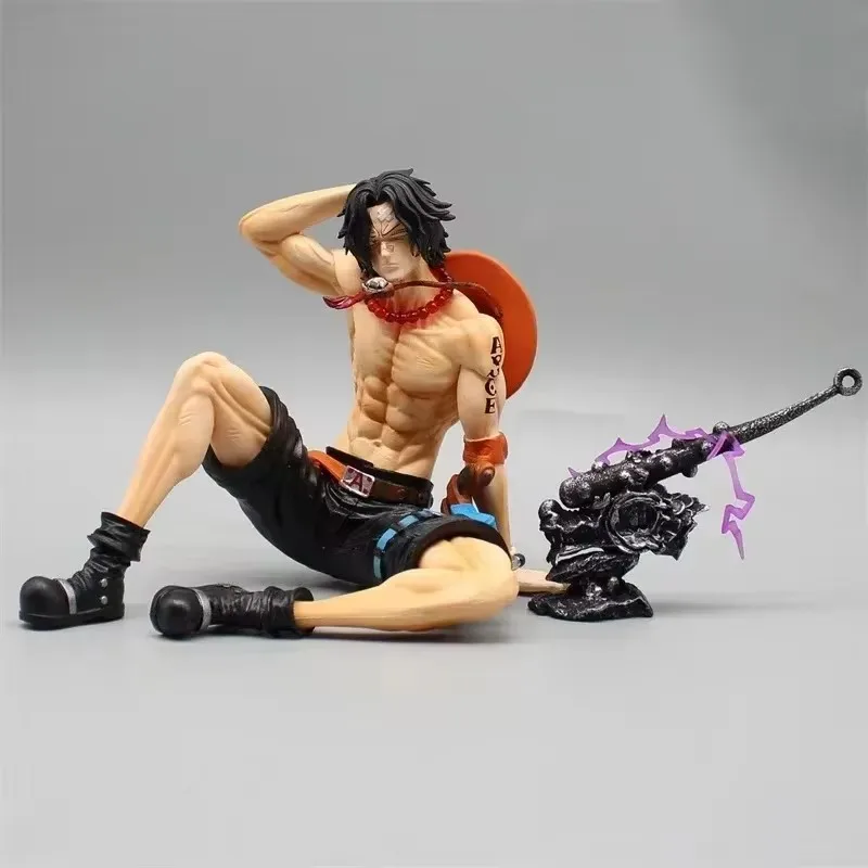 12cm One Piece Anime Figure Gk Wounded Sitting Posture Portgas·d· Ace Desktop Model Decoration Pvc Action Figurine Toys Gift