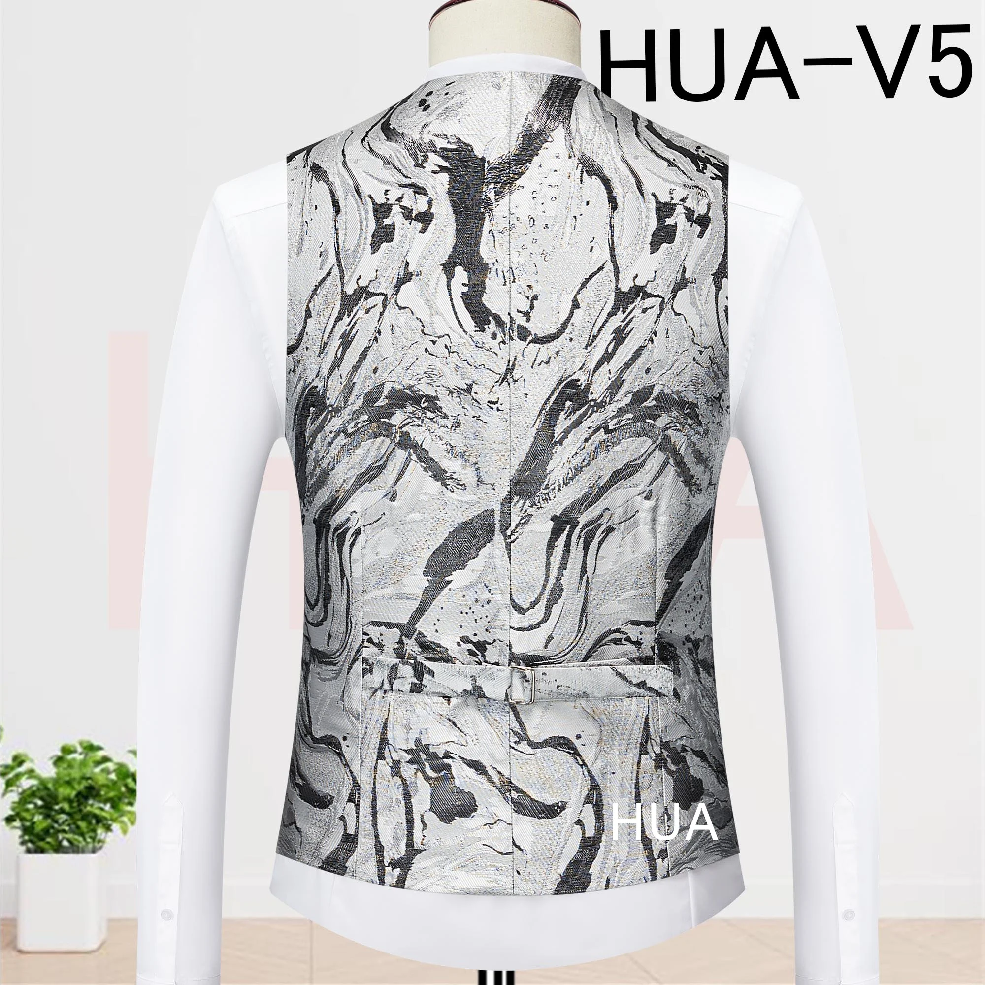 Thorndike Customized Black Lapel Black Ink Painting Patterns Men's Waistcoat Elegant Party Male Dance Tuxedos Vest for Male